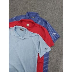 Lot of 3 Callaway Golf Polo Shirts Mens XL Red Blue Opti Dry Performance Stripe